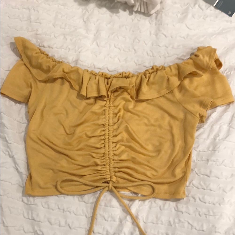 Off the shoulder yellow crop top